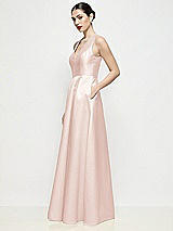 Side View Thumbnail - Blush Sleeveless V-neck Satin Maxi Dress with Pleated Skirt
