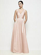Front View Thumbnail - Cameo Sleeveless V-neck Satin Maxi Dress with Pleated Skirt