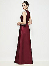 Rear View Thumbnail - Cabernet Sleeveless V-neck Satin Maxi Dress with Pleated Skirt