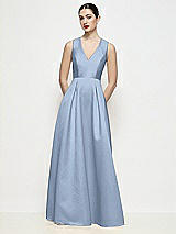 Front View Thumbnail - Cloudy Sleeveless V-neck Satin Maxi Dress with Pleated Skirt
