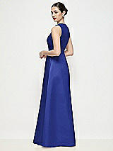 Rear View Thumbnail - Cobalt Blue Sleeveless V-neck Satin Maxi Dress with Pleated Skirt