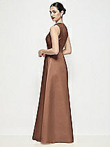 Rear View Thumbnail - Cognac Sleeveless V-neck Satin Maxi Dress with Pleated Skirt