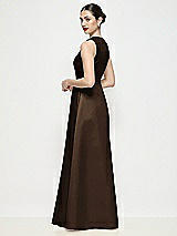 Rear View Thumbnail - Espresso Sleeveless V-neck Satin Maxi Dress with Pleated Skirt