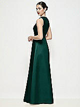 Rear View Thumbnail - Evergreen Sleeveless V-neck Satin Maxi Dress with Pleated Skirt