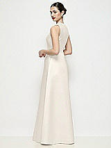 Rear View Thumbnail - Ivory Sleeveless V-neck Satin Maxi Dress with Pleated Skirt