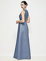 Rear View Thumbnail - Larkspur Blue Sleeveless V-neck Satin Maxi Dress with Pleated Skirt