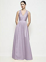 Front View Thumbnail - Lilac Haze Sleeveless V-neck Satin Maxi Dress with Pleated Skirt