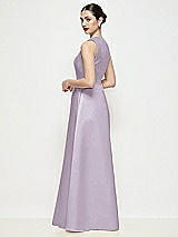 Rear View Thumbnail - Lilac Haze Sleeveless V-neck Satin Maxi Dress with Pleated Skirt
