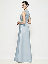 Rear View Thumbnail - Mist Sleeveless V-neck Satin Maxi Dress with Pleated Skirt