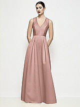 Front View Thumbnail - Neu Nude Sleeveless V-neck Satin Maxi Dress with Pleated Skirt