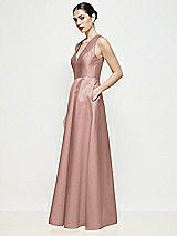 Side View Thumbnail - Neu Nude Sleeveless V-neck Satin Maxi Dress with Pleated Skirt
