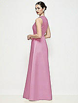 Rear View Thumbnail - Powder Pink Sleeveless V-neck Satin Maxi Dress with Pleated Skirt