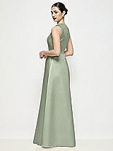 Rear View Thumbnail - Sage Sleeveless V-neck Satin Maxi Dress with Pleated Skirt