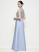 Rear View Thumbnail - Sky Blue Sleeveless V-neck Satin Maxi Dress with Pleated Skirt