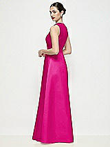 Rear View Thumbnail - Think Pink Sleeveless V-neck Satin Maxi Dress with Pleated Skirt
