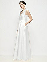 Side View Thumbnail - White Sleeveless V-neck Satin Maxi Dress with Pleated Skirt