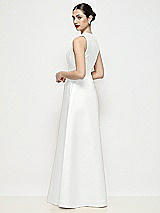 Rear View Thumbnail - White Sleeveless V-neck Satin Maxi Dress with Pleated Skirt