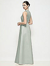 Rear View Thumbnail - Willow Green Sleeveless V-neck Satin Maxi Dress with Pleated Skirt