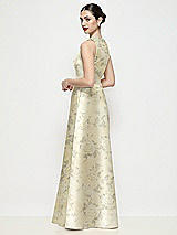 Rear View Thumbnail - Butter Yellow Floral Sleeveless V-neck Floral Satin Maxi Dress with Pleated Skirt