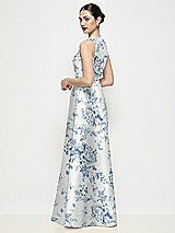 Rear View Thumbnail - Cottage Rose Larkspur Sleeveless V-neck Floral Satin Maxi Dress with Pleated Skirt