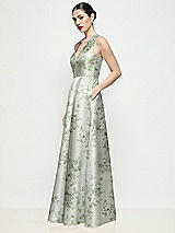 Side View Thumbnail - Sage Cottage Rose Sleeveless V-neck Floral Satin Maxi Dress with Pleated Skirt