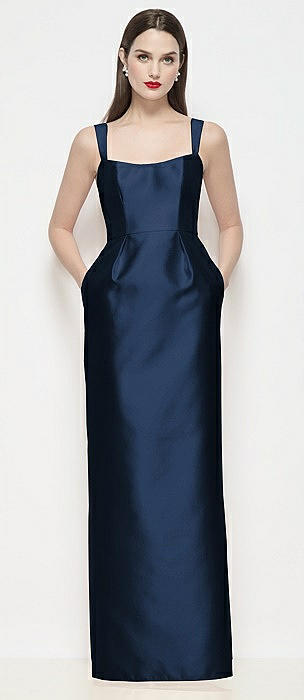 Shaped Strap Basque Neck Satin Maxi Dress with Column Skirt