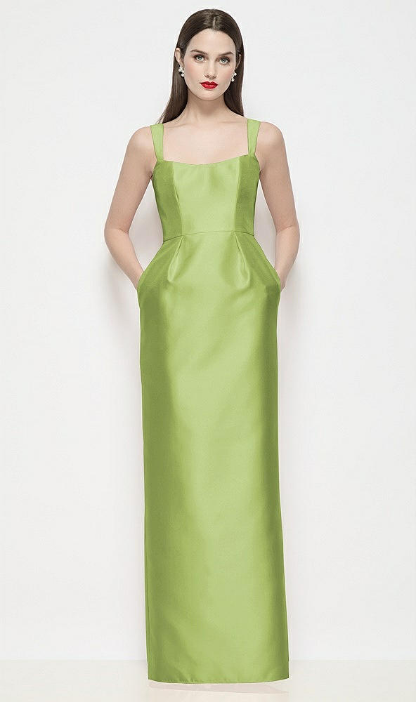 Front View - Mojito Shaped Strap Basque Neck Satin Maxi Dress with Column Skirt