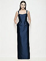 Front View Thumbnail - Midnight Navy Shaped Strap Basque Neck Satin Maxi Dress with Column Skirt