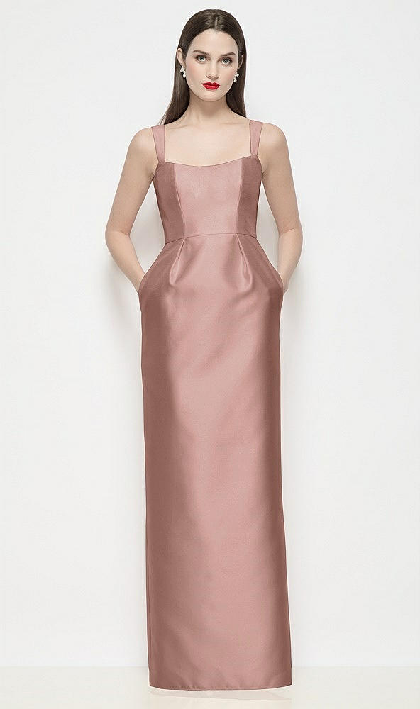 Front View - Neu Nude Shaped Strap Basque Neck Satin Maxi Dress with Column Skirt