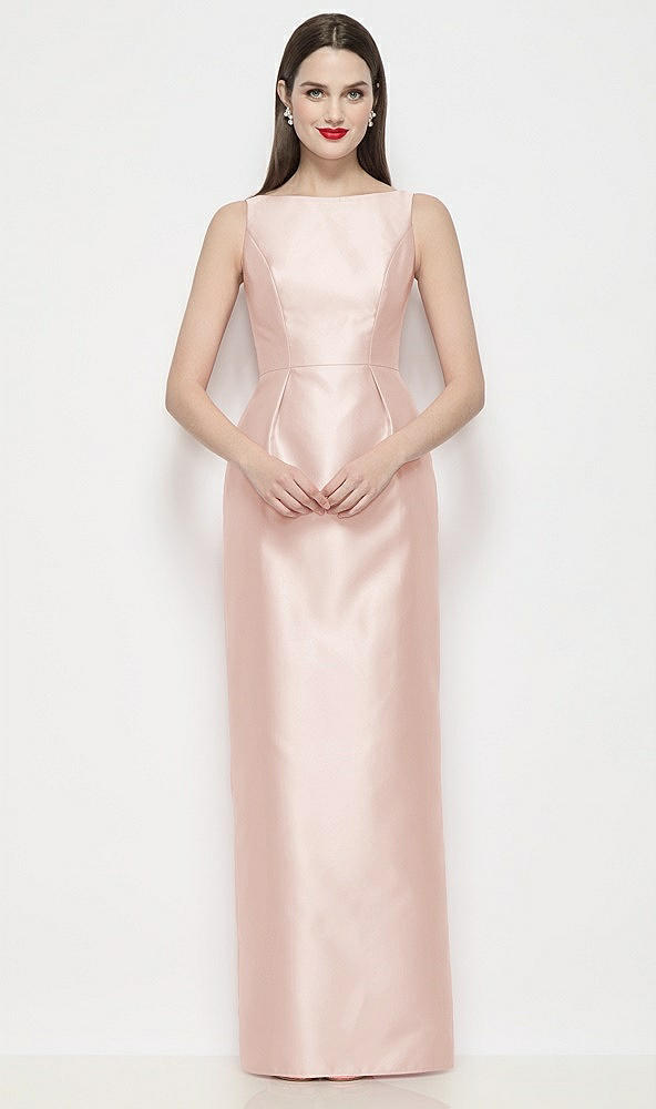 Front View - Blush Bateau Neck Satin Maxi Dress with Pleated Column Skirt