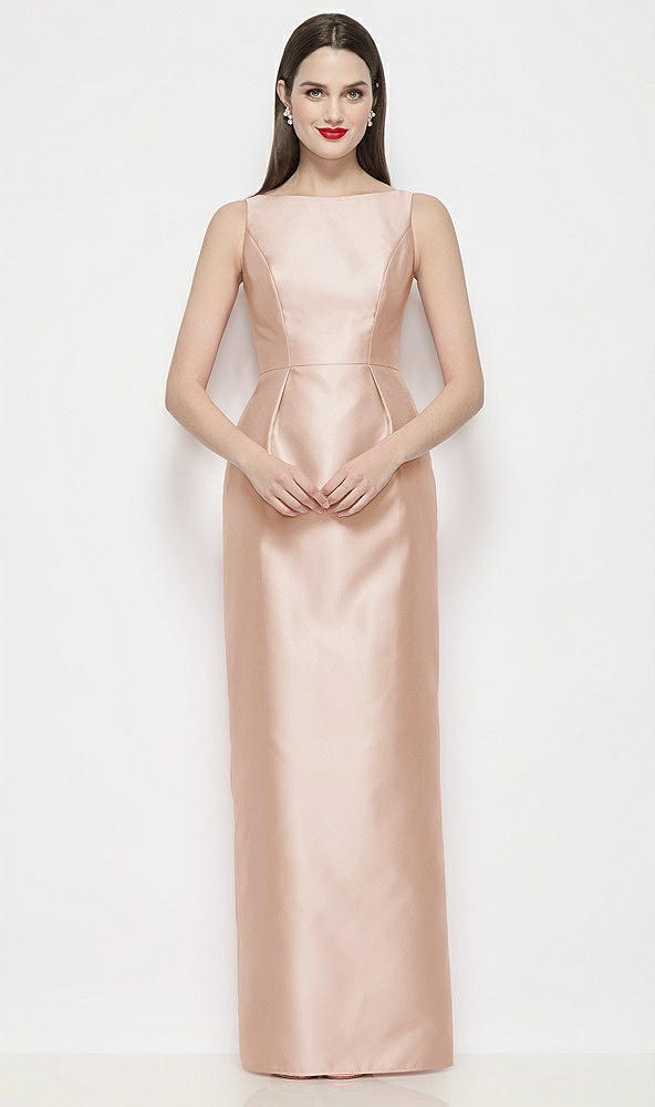 Front View - Cameo Bateau Neck Satin Maxi Dress with Pleated Column Skirt