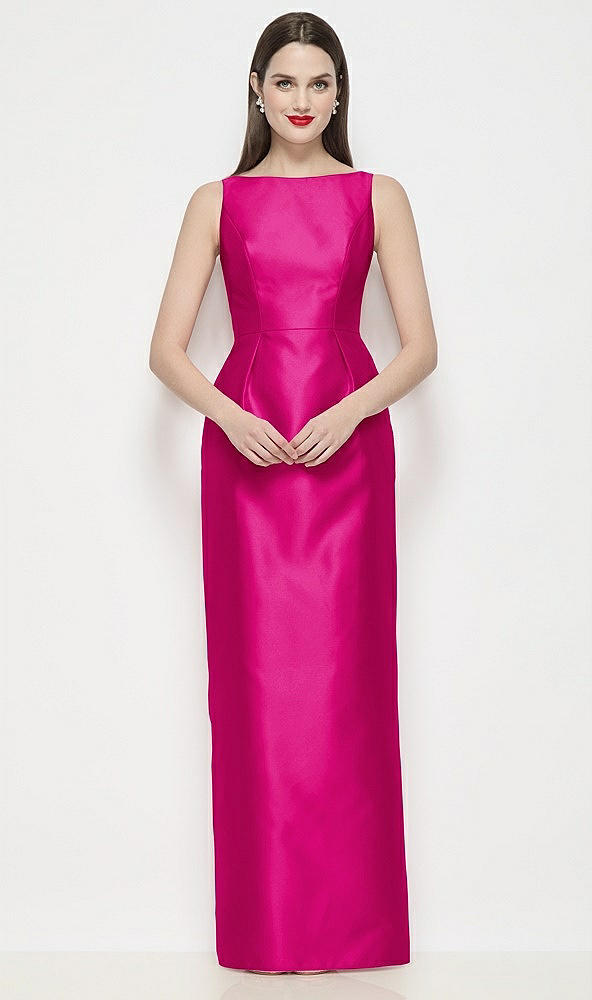Front View - Think Pink Bateau Neck Satin Maxi Dress with Pleated Column Skirt