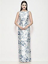 Front View Thumbnail - Cottage Rose Larkspur Bateau Neck Floral Satin Maxi Dress with Pleated Column Skirt