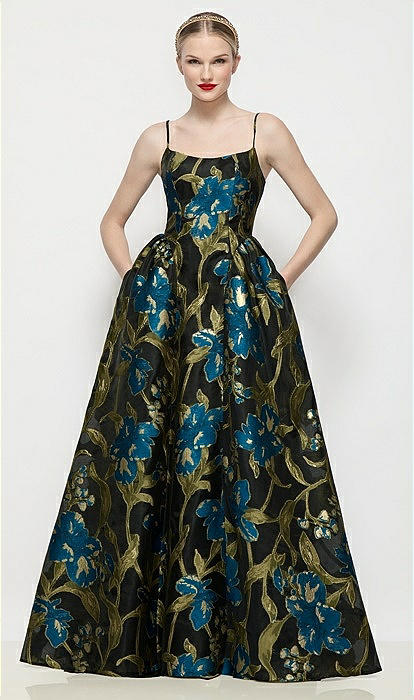 jacquard floral maxi dress Scoop Neck Drop Basque Skirt Luna Organza Jacquard Floral Maxi Dress