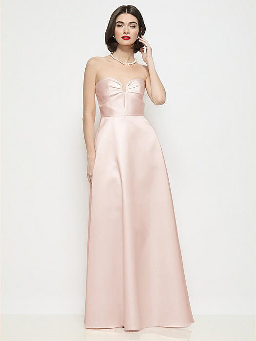 Strapless Pleated U-Wire Satin Maxi Dress with Semi Circle Skirt