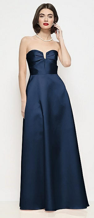 Strapless Pleated U-Wire Satin Maxi Dress with Semi Circle Skirt