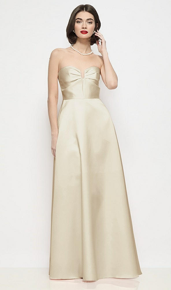 Front View - Champagne Strapless Pleated U-Wire Satin Maxi Dress with Semi Circle Skirt