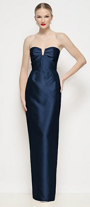 Strapless Pleated U-Wire Satin Column Maxi Dress