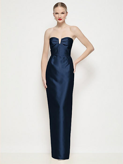 Strapless Pleated U-Wire Satin Column Maxi Dress
