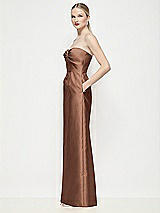 Side View Thumbnail - Cognac Strapless Pleated U-Wire Satin Column Maxi Dress