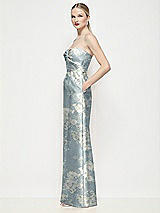 Side View Thumbnail - Porcelain Blue Seraphina Floral Strapless Pleated U-Wire Floral Satin Column Maxi Dress