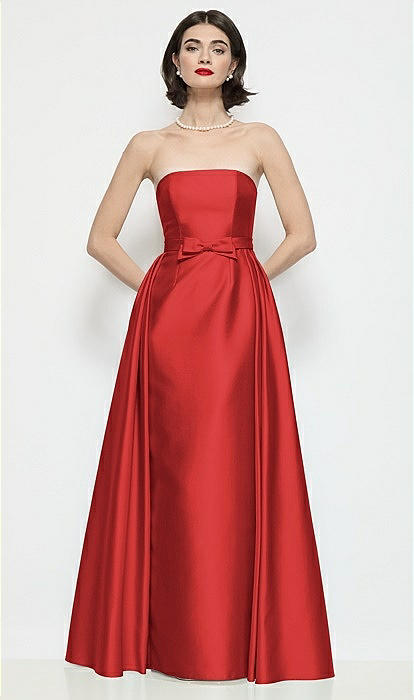 red taffeta bridesmaid dresses Strapless Bow-waist Satin Column Bridesmaid Dress With Overskirt In Poppy Red