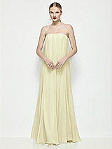 Front View Thumbnail - Butter Yellow Strapless Shirred Chiffon Trapeze Maxi Dress