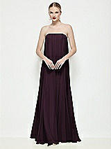 Front View Thumbnail - Deep Plum Strapless Shirred Chiffon Trapeze Maxi Dress