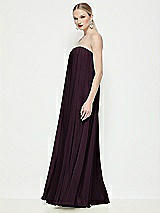 Side View Thumbnail - Deep Plum Strapless Shirred Chiffon Trapeze Maxi Dress