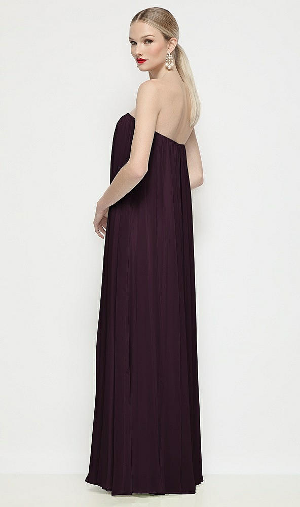 Back View - Deep Plum Strapless Shirred Chiffon Trapeze Maxi Dress