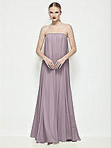 Front View Thumbnail - Lilac Dusk Strapless Shirred Chiffon Trapeze Maxi Dress