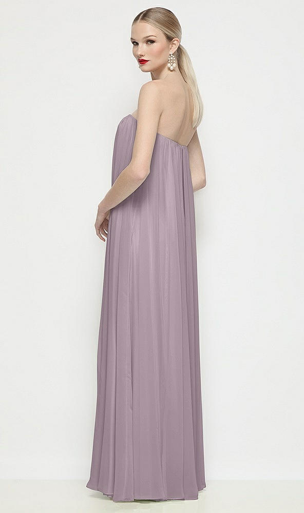 Back View - Lilac Dusk Strapless Shirred Chiffon Trapeze Maxi Dress