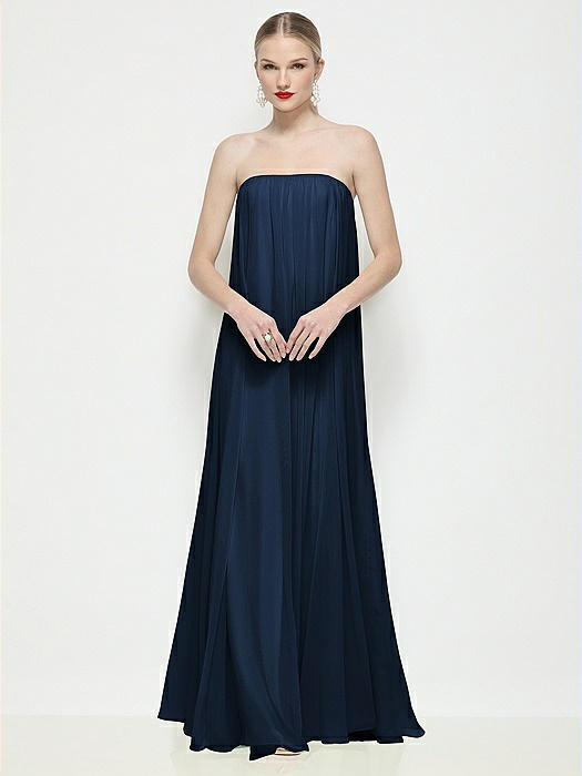 Strapless Shirred Chiffon Trapeze Maxi Dress