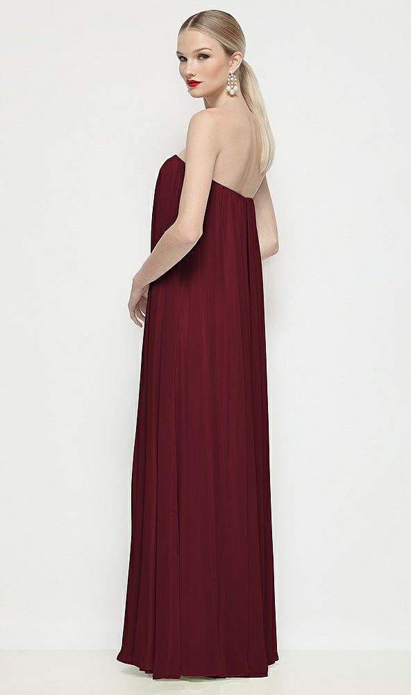 Back View - Cabernet Strapless Shirred Chiffon Trapeze Maxi Dress